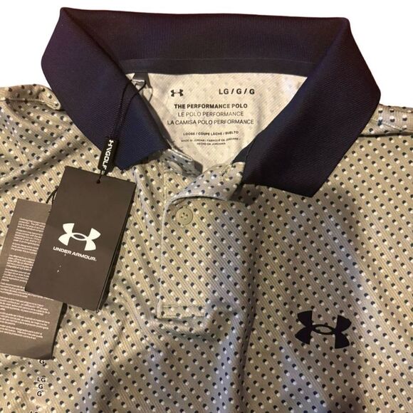 Under Armour Performance 3.0 Polo Men's  Navy/Green Printed Golf Shirt - Large - Picture 4 of 4